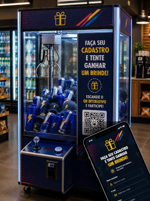 QR Interativo em Máquina de Pegar Brindes